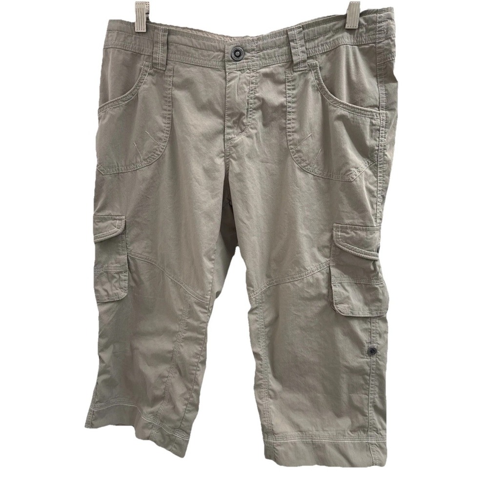 Kuhl Tan Khaki Cargo Capri Pants Roll Up Tab Outdoor Hiking Women 10 Gorpcore